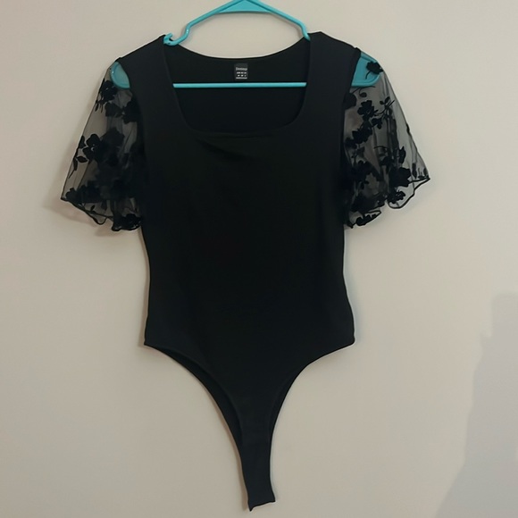 SHEIN Tops - Never worn NWOT, Black bodysuit with beautiful sleeves.